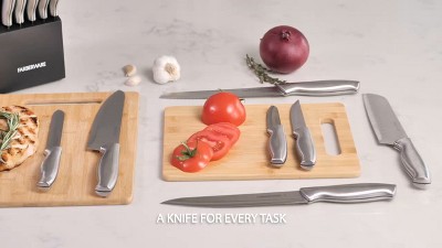 Farberware 15-Piece Stainless Steel Knife Block Set with Black Wood Block