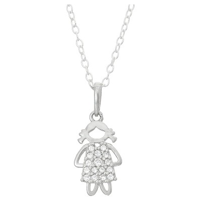 Children's Little Girl Cubic Zirconia Pendant In Sterling Silver