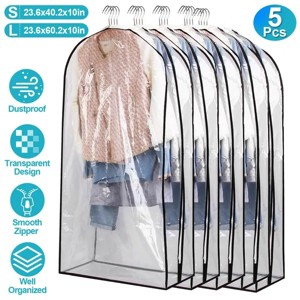 Racxily 5 Pack 60In Garment Bag for Hanging Clothes Dustproof Waterproof Hanging Clothes Storage Bag Clear Transparent Suits Cover - 1 of 4