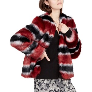 Rachel Roy Womens Striped Faux-Fur Jacket, Red, X-Small - 1 of 1