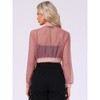 INSPIRE CHIC Women's Long Sleeve Stand Collar Crop Sheer Mesh Bomber Jacket - 3 of 4