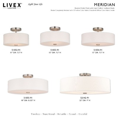 Brushed Nickel 3-Light Semi-Flush Mount with Off-White Shade