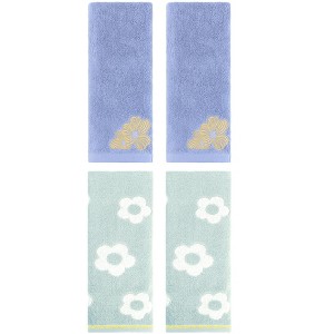 REGALWOVEN 4 Pcs Cute Floral Pattern Cotton Bathroom Soft Absorbent Hand Towel - 1 of 4