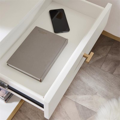 White and Gold Metal Nightstand with USB Charging