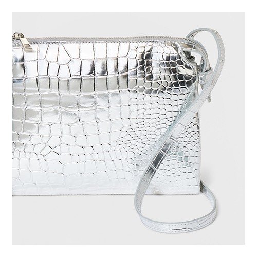 Alligator Print Double Gusset Crossbody Bag - A New Day™ Metallic Silver, Women's Slip-On Jen Pumps - A New Day™ Silver 5, Rhinestone Mesh Shoulder Bag - Wild Fable™ Silver, Athleisure Soft Tote Handbag - A New Day™ Silver