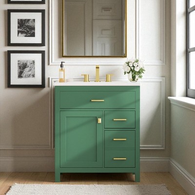 30" Bathroom Vanity with Ceramic Sink, Ample Storage Cabinet, Soft Close Doors & Drawers, Modern Freestanding Vanity