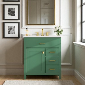 30" Bathroom Vanity with Ceramic Sink, Ample Storage Cabinet, Soft Close Doors & Drawers, Modern Freestanding Vanity - 1 of 4