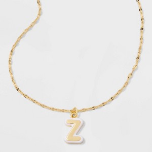 14K Gold Dipped Enamel "Z" Initial Pendant Necklace - A New Day™ Gold/White - 1 of 4
