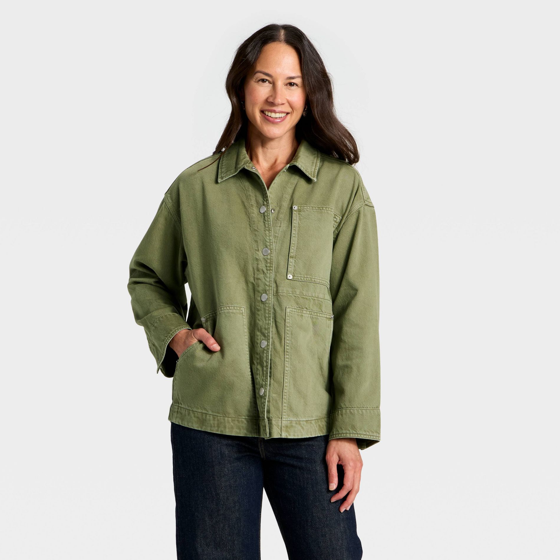 Women's Relaxed Denim Barn Coat - Universal Thread™ Green