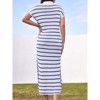 Imily Bela Women's striped dress, striped dress, short-sleeve V-neck knit dress, sexy slit, loose long collared sweater dress - 4 of 4