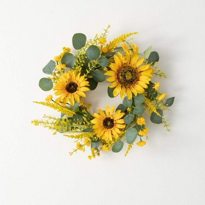 Sullivans Artificial 14" Sunflower & Eucalyptus Ring