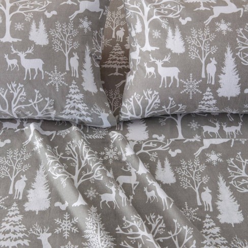 Full Flannel Printed Sheet Set Enchanted Woods Gray - Isla Jade: Stain ...