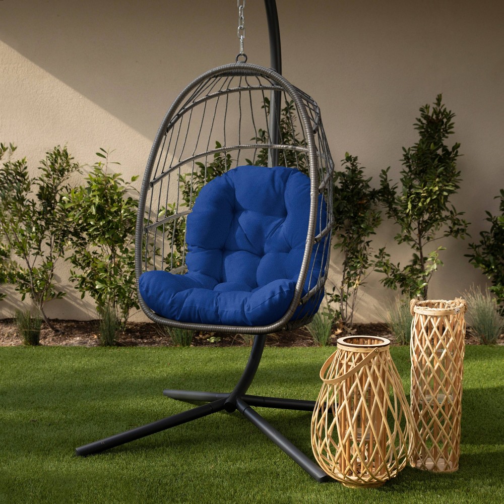 44" x 27" x 4" Outdoor Egg Chair Cushion Marine Blue - Sorra Home: Indoor/Outdoor, Stain-Resistant, Polyester