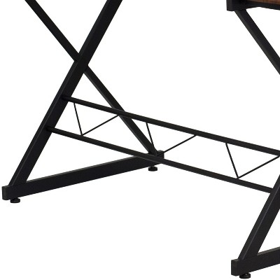 Teakwood Laminate L-Shape Computer Desk with Black X-Base