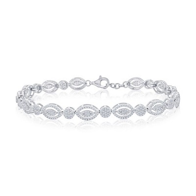 Diamonds D'Argento Sterling Silver, Marquise & Round Diamond Bracelet - (723 Stones) - Silver - 7.5 Inch