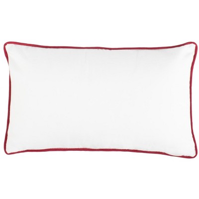 Holly Jolly Red and White Embroidered Holiday Pillow