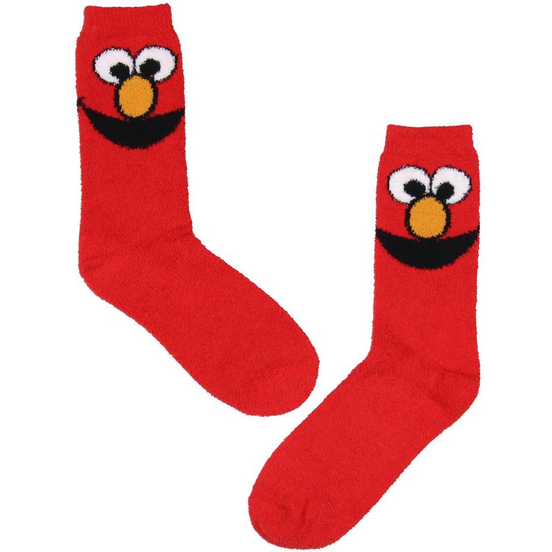 Sesame Street Socks Cookie Monster And Elmo Adult Fuzzy Plush Crew Socks 2 Pack Multicoloured, 3 of 5