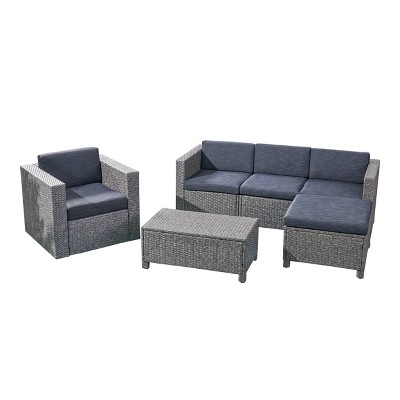 Puerta 6pc Wicker Seating Set - Black/Dark Gray - Christopher Knight Home