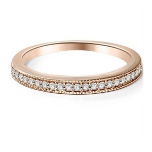 Pompeii3 1/10ct Lab Created Diamond Stackable Milgrain Wedding Ring 14K Rose Gold - 1 of 2