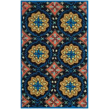 SAFAVIEH Four Seasons Collection 4' Round Natural / Blue FRS479A  Hand-Hooked Area Rug