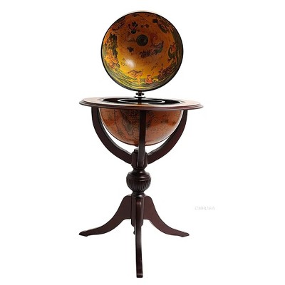 Globe Bar – 17.75" Height Hidden Drink Cabinet – 3 Legs Mahogany Finish By Old Modern Handicrafts