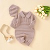 MyKids-Usa Baby Solid Color Crochet Knit Design Lapel Knit Jumpsuit - 2 of 4
