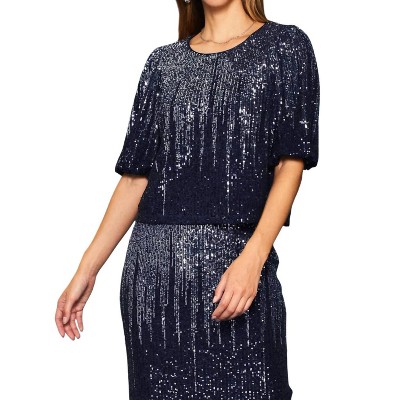 Women's Sequin Bubble Sleeve Top - SKIES ARE BLUE