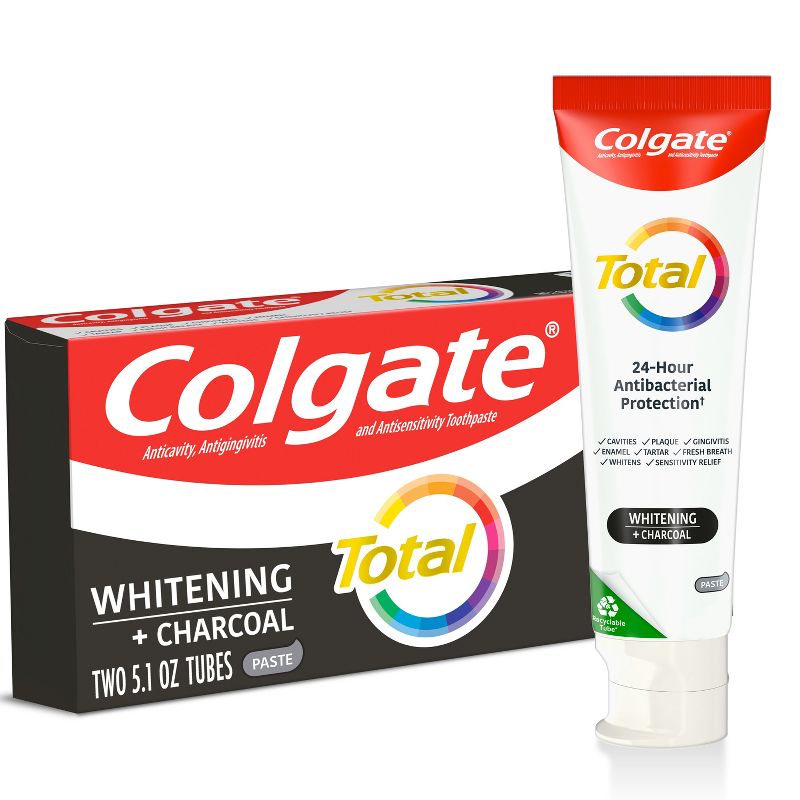 Colgate Total Whitening + Charcoal Toothpaste - Mint - 5.1oz/2pk, 1 of 11