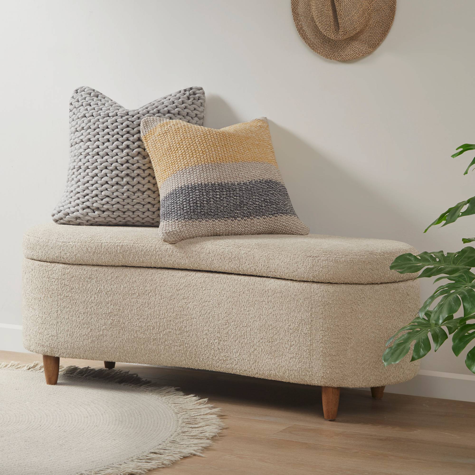 Bailey Boucle Flip Top Storage Bench Taupe - Ink+Ivy: Upholstered Ottoman, Bedroom Furniture with Wood Legs