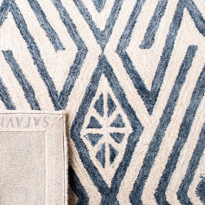 Blue and Ivory Handmade Wool 8' x 10' Area Rug