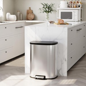 13 Gallon (50L) Stainless Steel Recycle Bin, Pedal Garbage Can with Slow-Close Lid and Removable Inner Bucket for Home, Office, Restaurant - 1 of 4