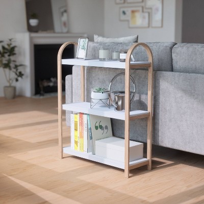 White and Natural Wood 3-Tier Freestanding Shelf