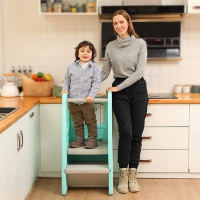 Green Children's Plastic Learning Step Stool with Adjustable Heights