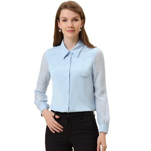 Allegra K Women's Button Down Sheer Sleeve Point Collar Work Tops - 1 of 4