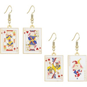 Dreuyet Queen of Hearts Earrings Set, 2-Pair Asymmetric Poker Card & Spade Ace Dangle, Halloween Casino Theme Jewelry for Women. - 1 of 4