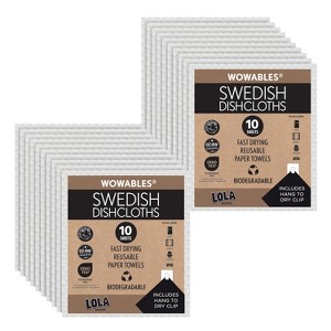 LOLA Swedish Dishcloths 20 Pk Biodegradable Reusable Paper Towels Absorbent Cellulose Kitchen Sponge Cloths Zero Waste Odor Free, Made in Germany - 1 of 4