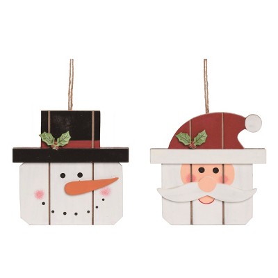 Transpac Wooden Santa/Snowman Head Ornament Set of 2 Christmas Home Decorations