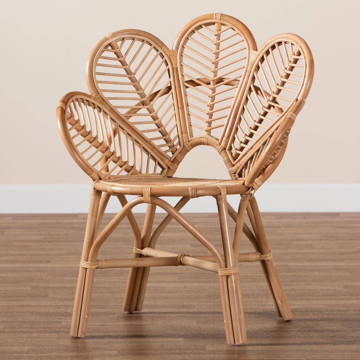 bali & pari Eliava Natural Rattan Flower Accent Chair Natural Brown: Indoor Wicker, No Assembly Required - thumbnail 9