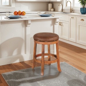 Royal Hampton Swivel Counter Stool Set of 2 | Faux Leather Seat | Mahogany Wood - 1 of 4