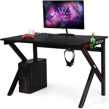 Tangkula K-Shape Gaming Desk Computer PC E-Sports Table w/ Cup Holder Hook Black