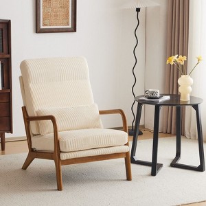 Karl Home High Back Solid Wood Armrest Backrest Iron Frame Linen Indoor Leisure Chair - 1 of 4