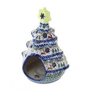 Blue Rose Polish Pottery 198 Vena Christmas Tree Luminary - 1 of 2