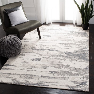 Ivory Abstract Tufted Wool Rectangular Rug 59" Handmade