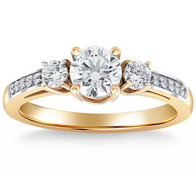 Pompeii3 1 Ct T.W. Round Cut Three Stone Diamond Engagement Ring Lab Created Gold