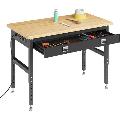 Workbench with Storage Drawers,48" Adjustable Desk 2000lbs Load, 28"-40" Manual Height Workshop Table for Home Office