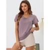 cheibear Women's Soft Knit Short Sleeve V Neck Pleated Pajama Tops - 3 of 4