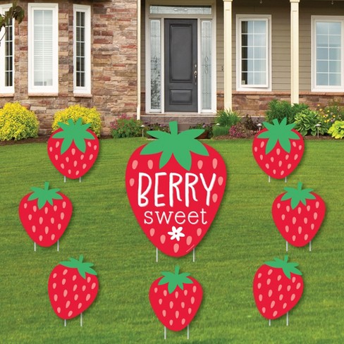 Big Dot of Happiness Berry Sweet Strawberry - Fruit Themed Birthday Party  or Baby Shower Centerpiece Sticks - Table Toppers - Set of 15