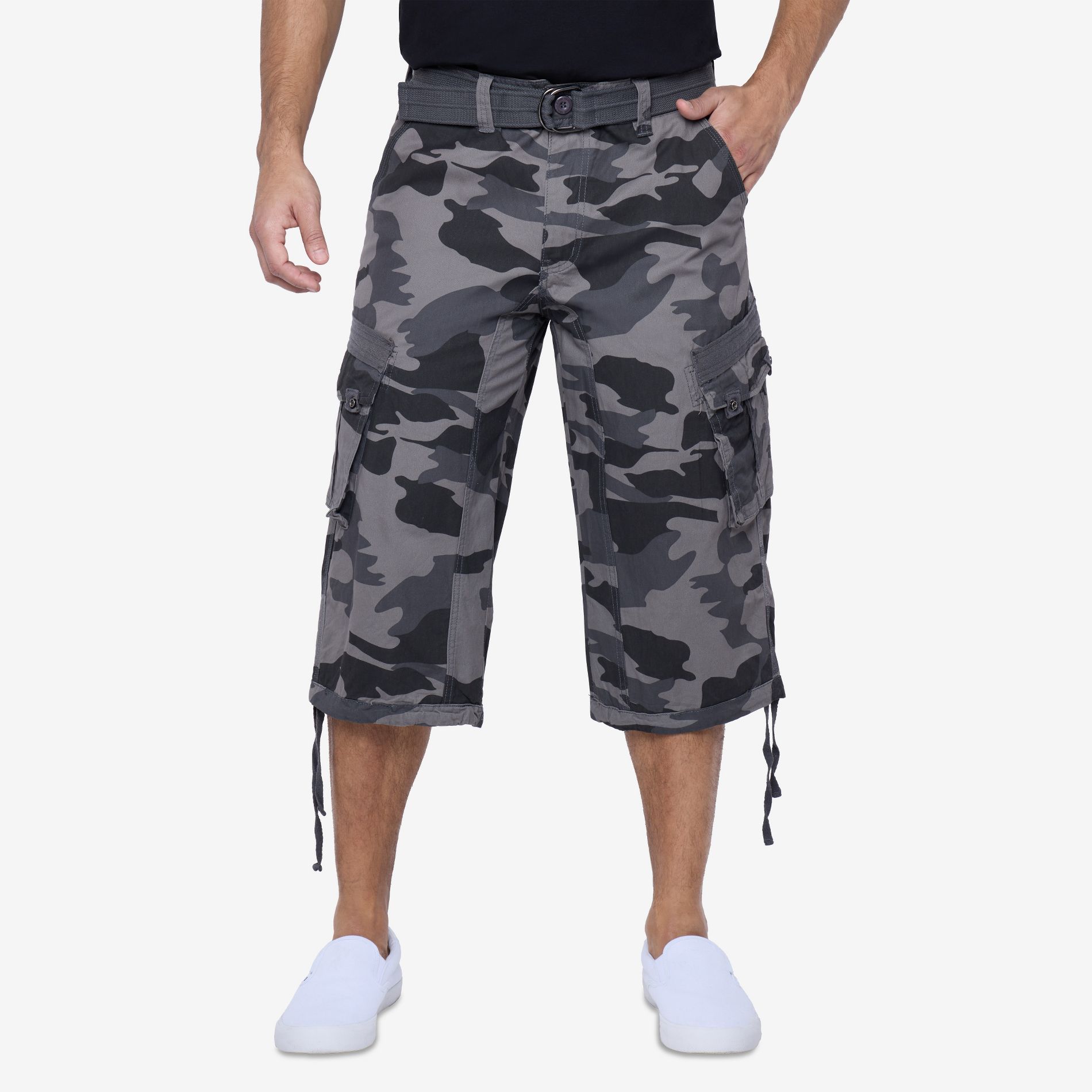 X RAY Men's Belted 18" Inseam Below Knee Long Cargo Shorts，Camo Shorts(plus size shorts in available)