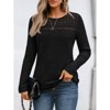 Womens Tops Ribbed Knit Roung Neck Lace Hollow Long Sleeve Casual Pullover Top Black M - 4 of 4