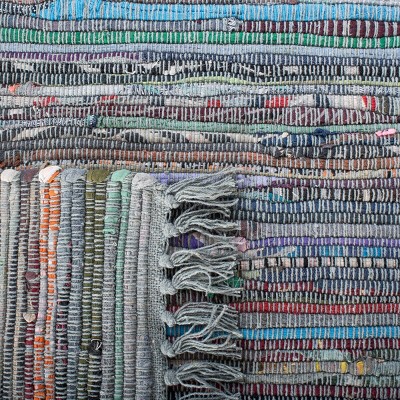 Aqua and Multicolor Handwoven Cotton Flatweave Area Rug